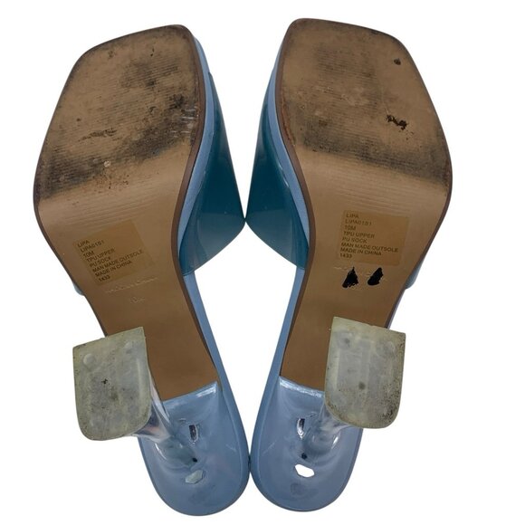 Steve Madden Lipa Square Open Toe Slip-On Spool Heels Mules Sandals Sz 10 Blue - Picture 13 of 15